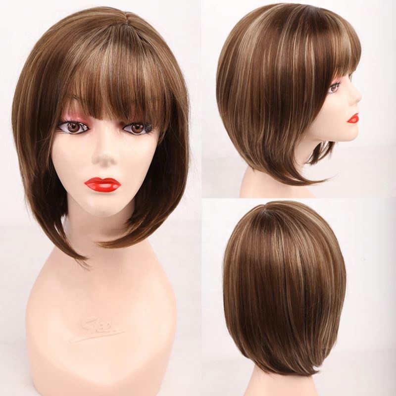 SLSH01 Discount Short Bob Wigs Natural Malaysian Cuticle Aligned Hair Lace Front Wig with Bang