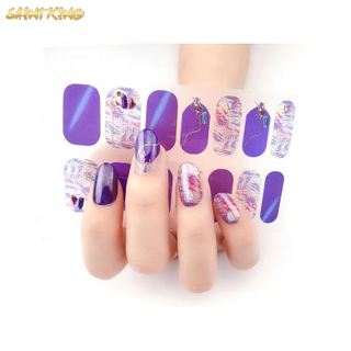 NS288 wholesale glitter power nail wrap nail polish sticker 3d designer gel nail sticker 14 fingers