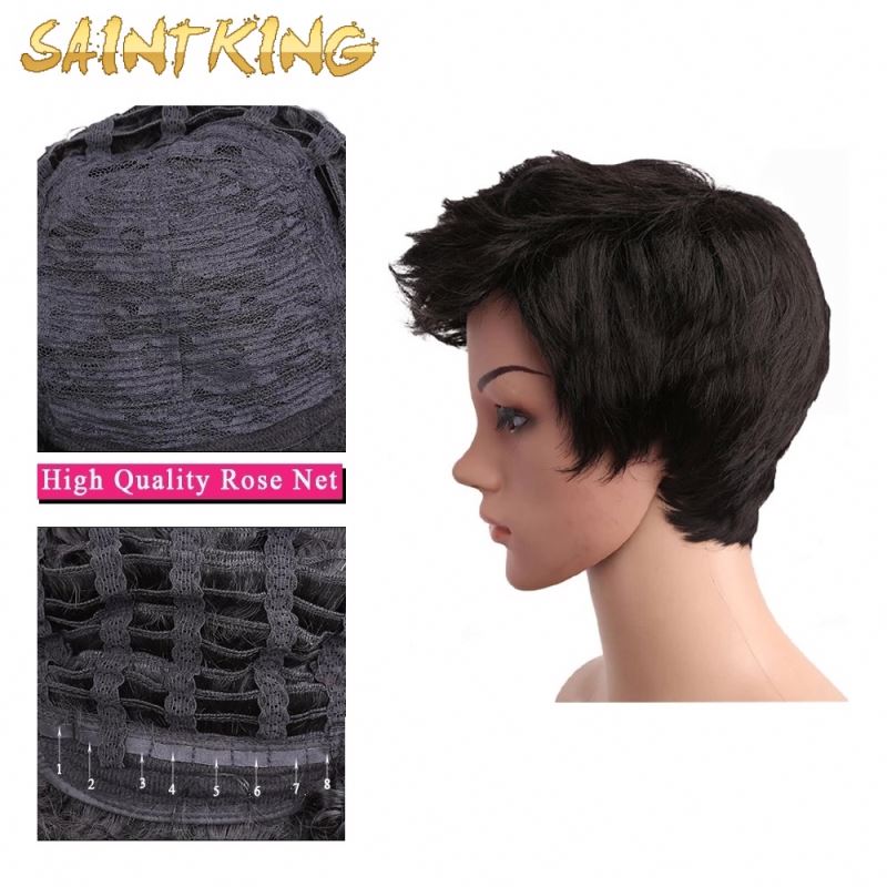 Lower-cost Price Excellent Quality 6'' Black Short Silky Straight Fashion Synthetic Hair Wigs for Black Women