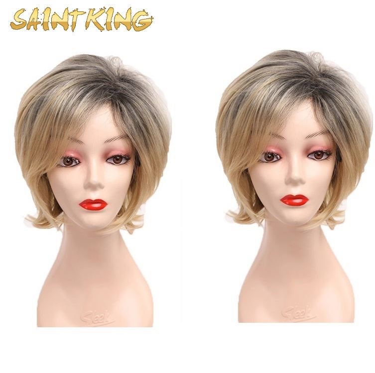 MLCH01 Pink Short Bob Fashion Cheap Soft with A Bang Brown Heat Resistant Curly Short for Black Women Synthetic Hair Wigs
