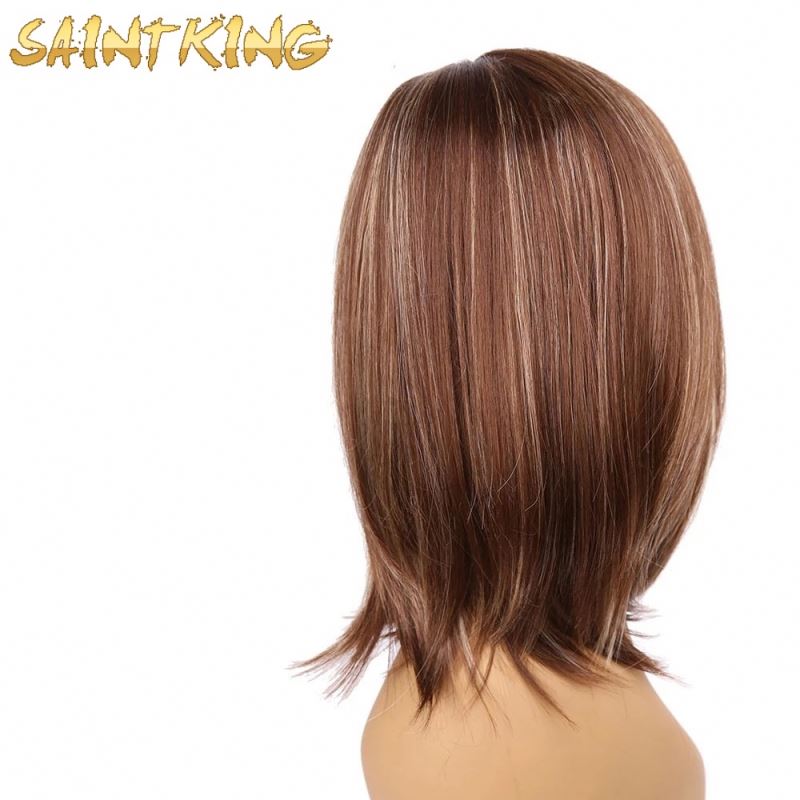 MLCH01 Hot Sale Stylish Women Dark Brown Long Straight Partial Bangs Full Wig Heat Resistant Cheap Nature Synthetic Hair Wigs