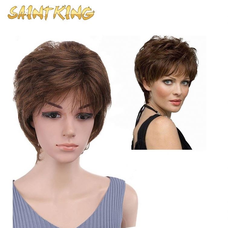 Non Lace Red Wig 100% Short Women's Cheap Natural with Bangs Straight Pixie Cut Wig Brazilian Human Hair Wigs