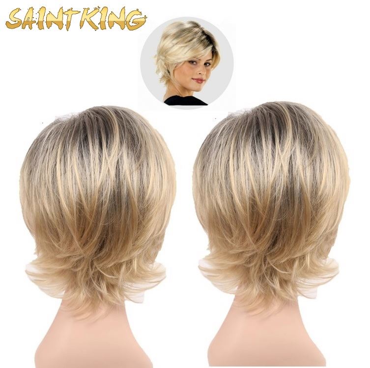 MLCH01 Gold Synthetic Hair Four Colors Wigs Synthetic Hair Silky Straight Pixie Cut Wig with Bang Machine Made Wigs
